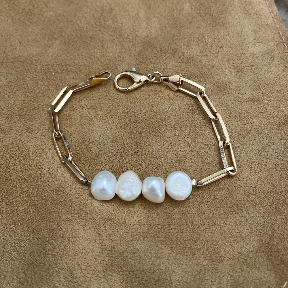 Genuine Potato Pearl Bracelet 14K over Sterling Silver 7” Bracelet